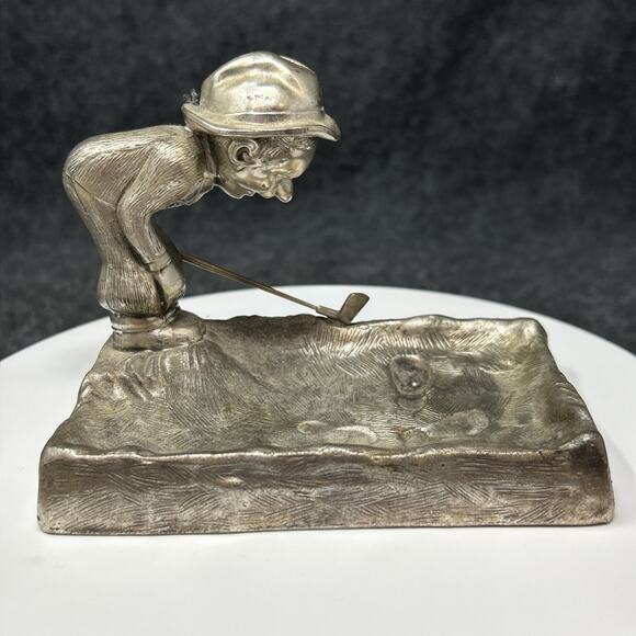 Vintage Sand Trap Golfer Figurine Trinket Tray Ashtray Unique Collectible - Picture 1 of 10